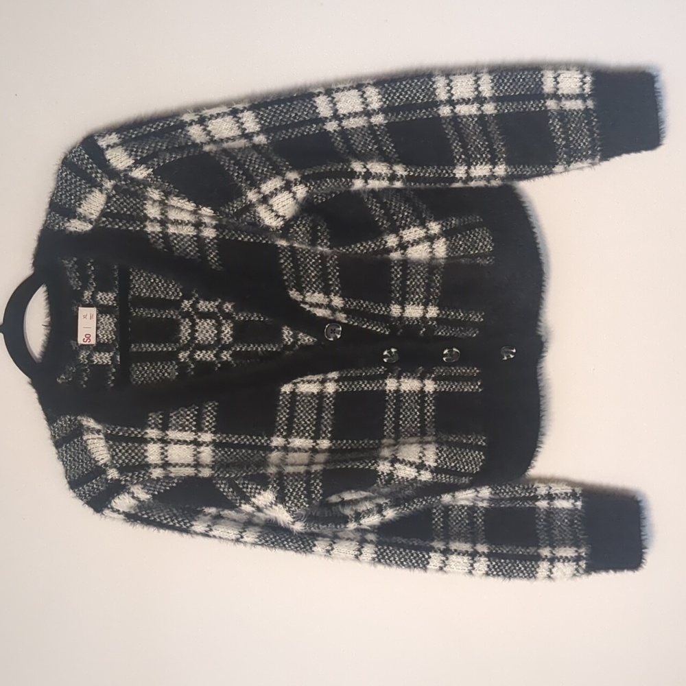 Fuzzy plaid cardigan
